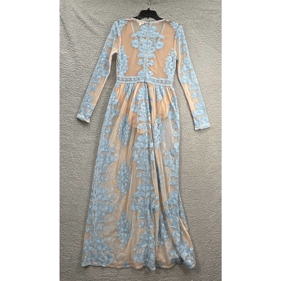 Free People For Love and Lemons Temecula Maxi Dress Size Large Blue - Picture 6 of 8